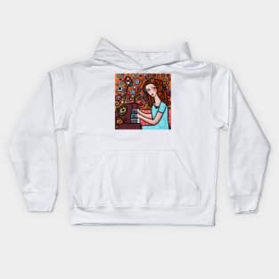Young woman playing a Piano Kids Hoodie